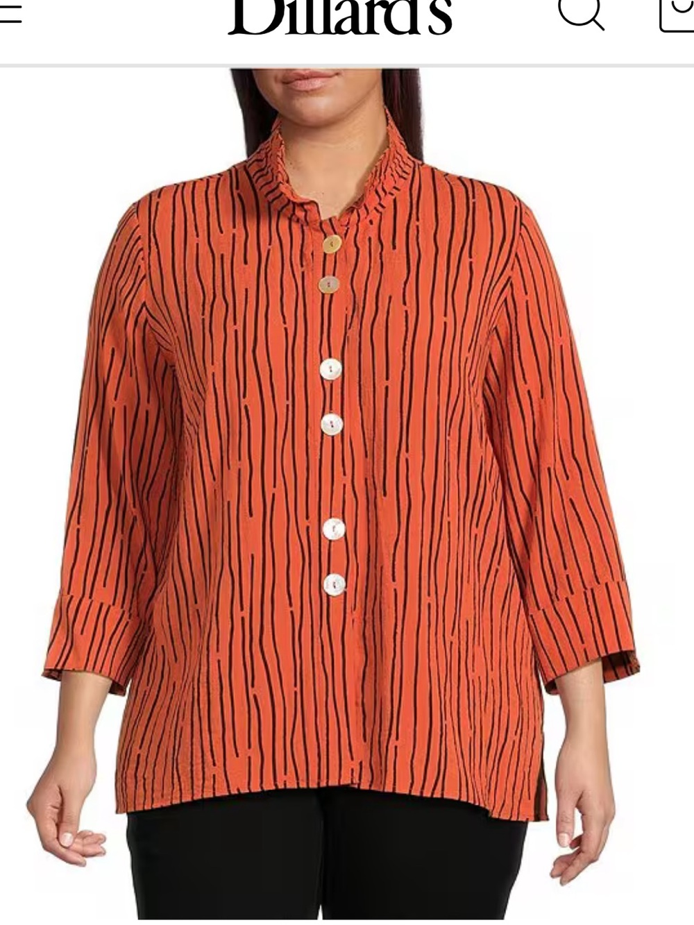 Ali Miles Crinkle Woven Abstract Stripe 3/4 Sleeve Button-Front Tunic Size 2X